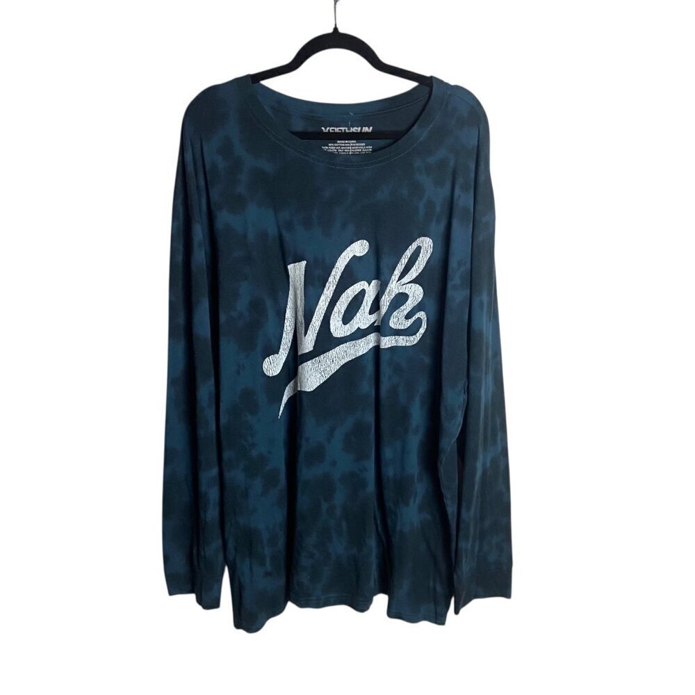 Fifth Sun Men's Size 3x Long Sleeve Tie Dye Nah Graphic Tee Shirt Blue Casual